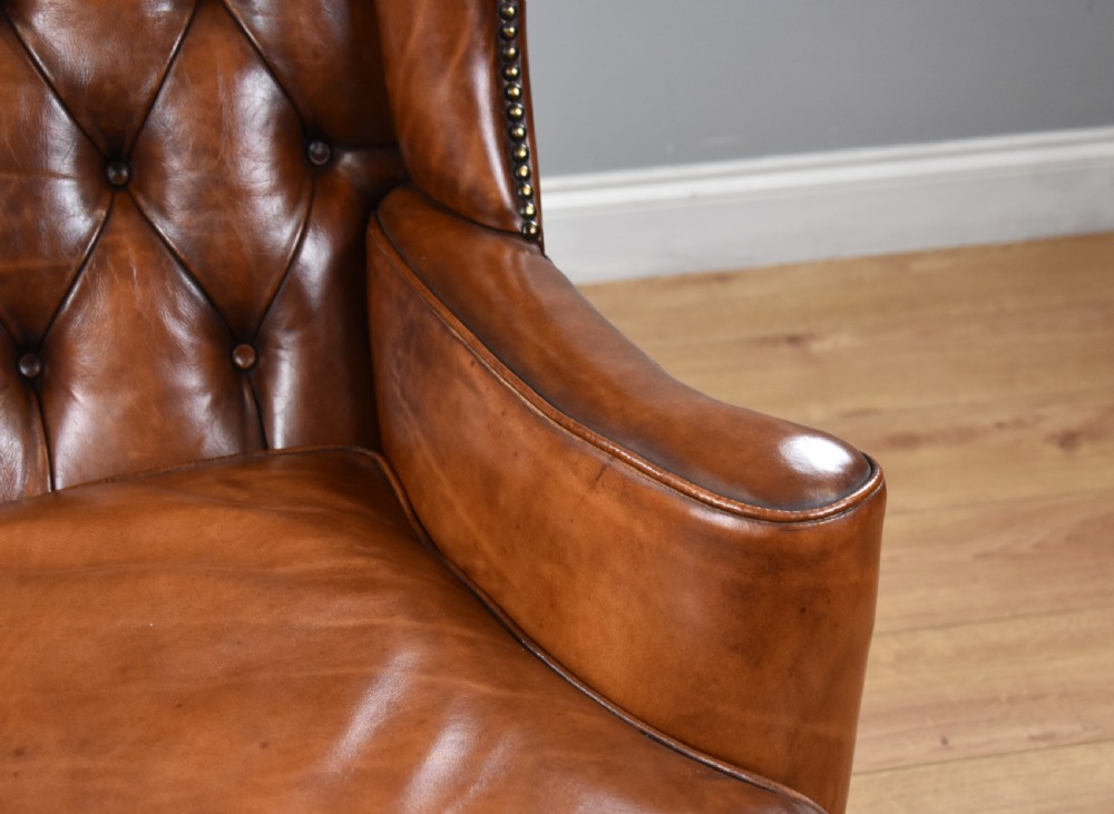 Victorian Hand Dyed Leather Wing Back Armchair View V