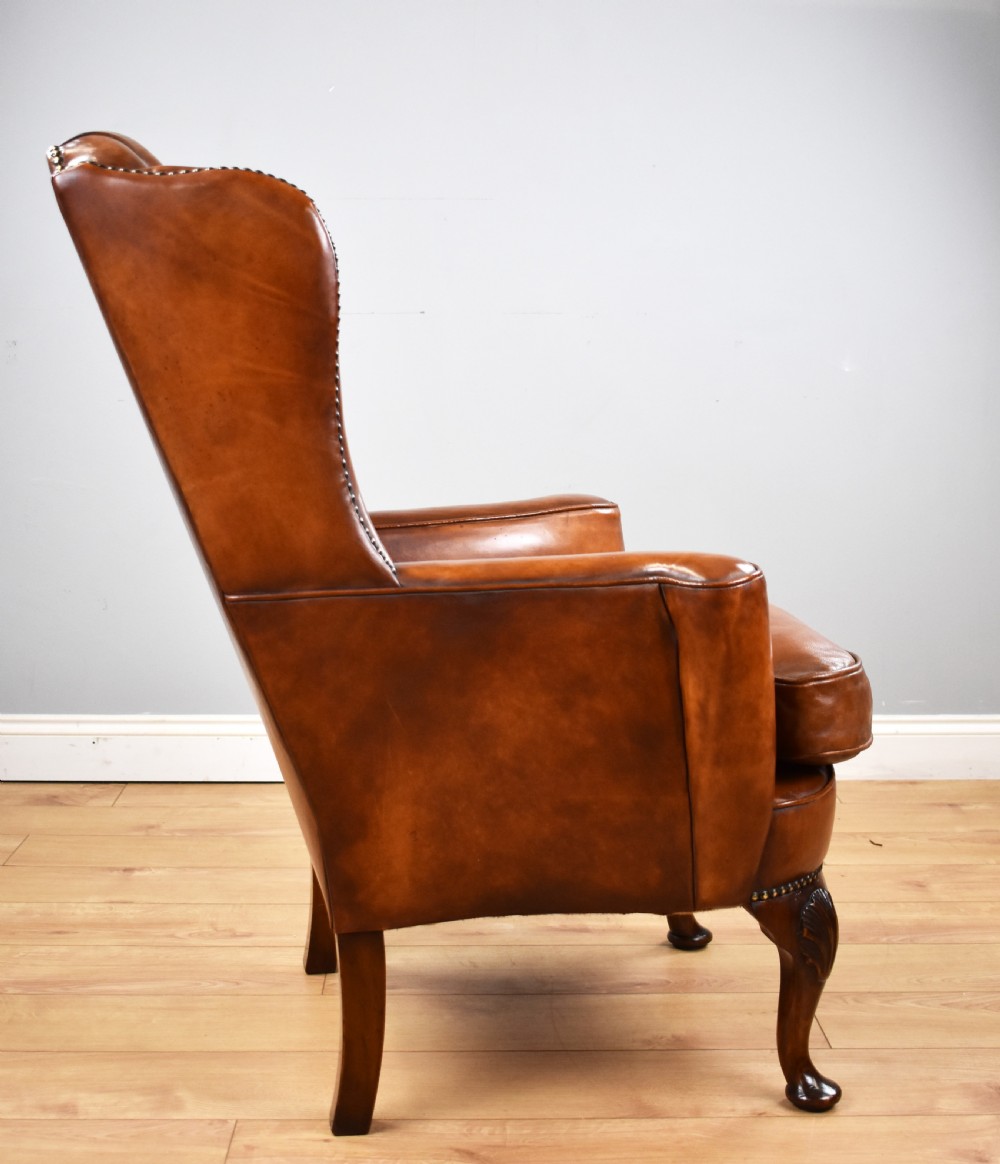 Victorian Hand Dyed Leather Wing Back Armchair View VI
