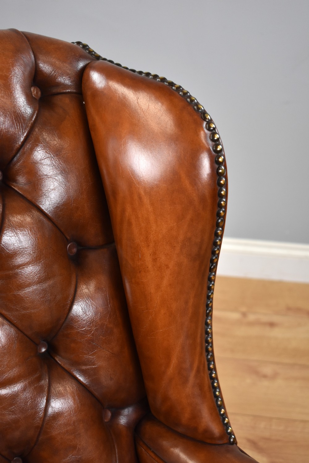 Victorian Hand Dyed Leather Wing Back Armchair View XI