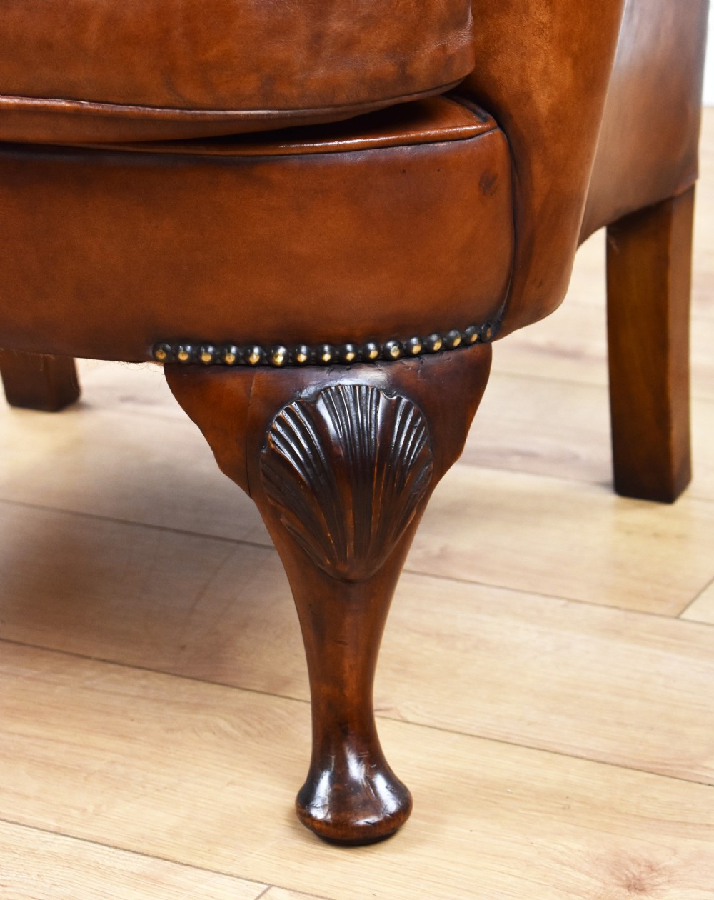 Victorian Hand Dyed Leather Wing Back Armchair View XII