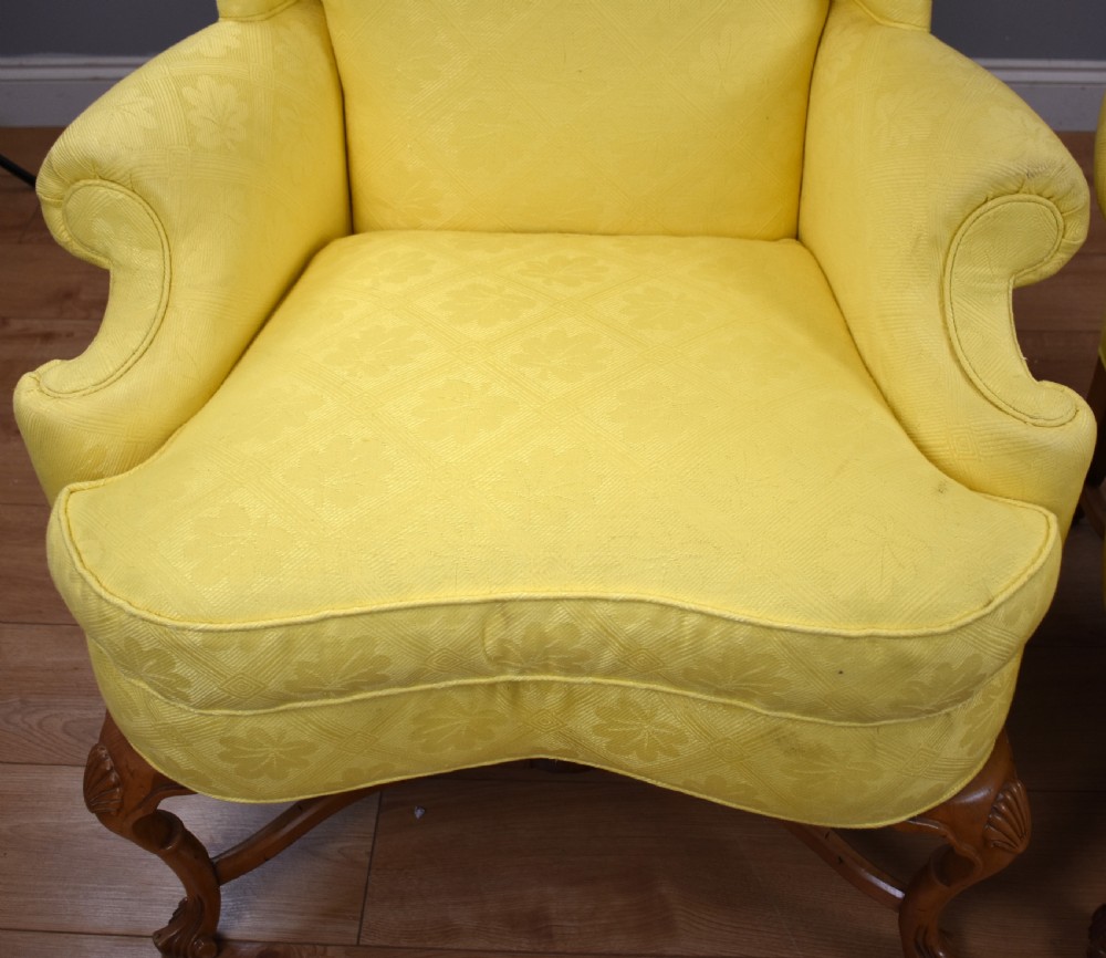 Pair of Queen Anne Style Wing Back Armchairs View III