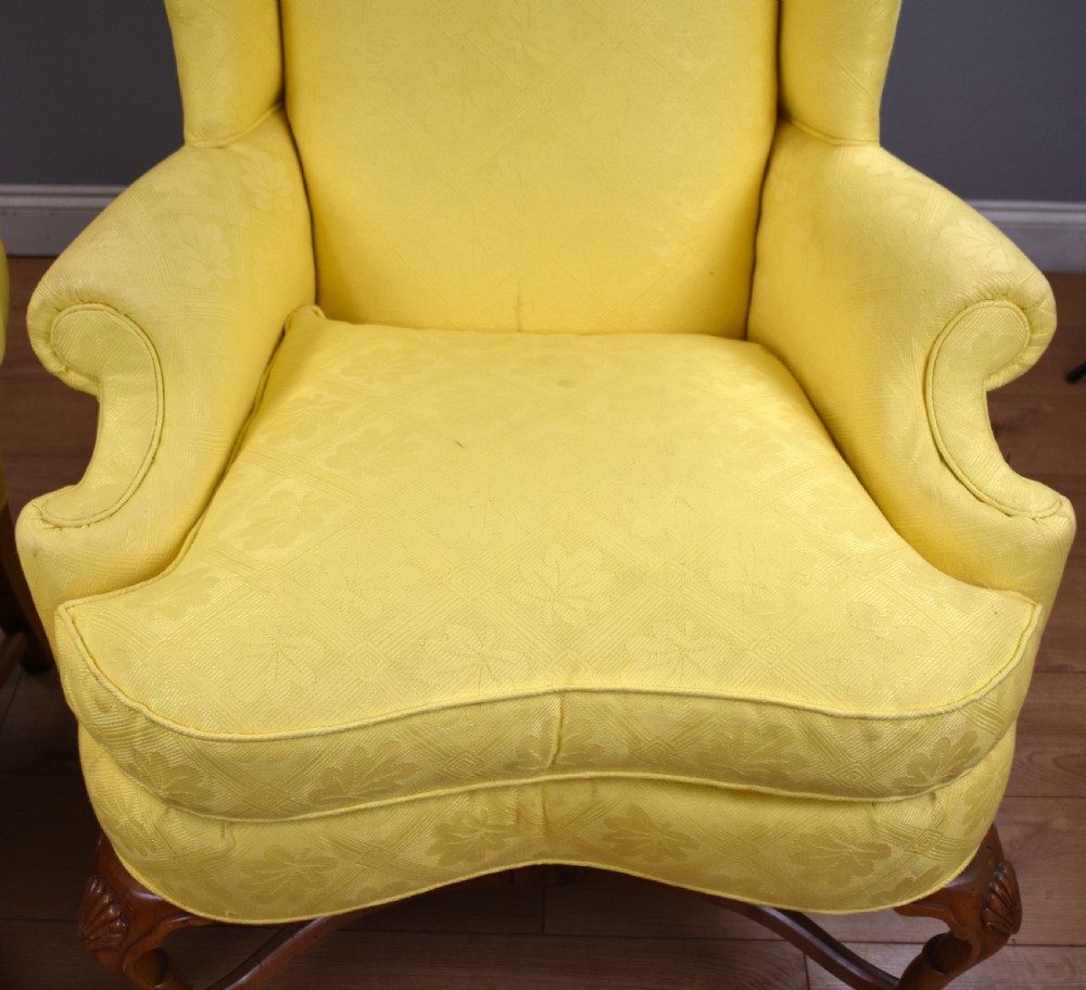 Pair of Queen Anne Style Wing Back Armchairs View V