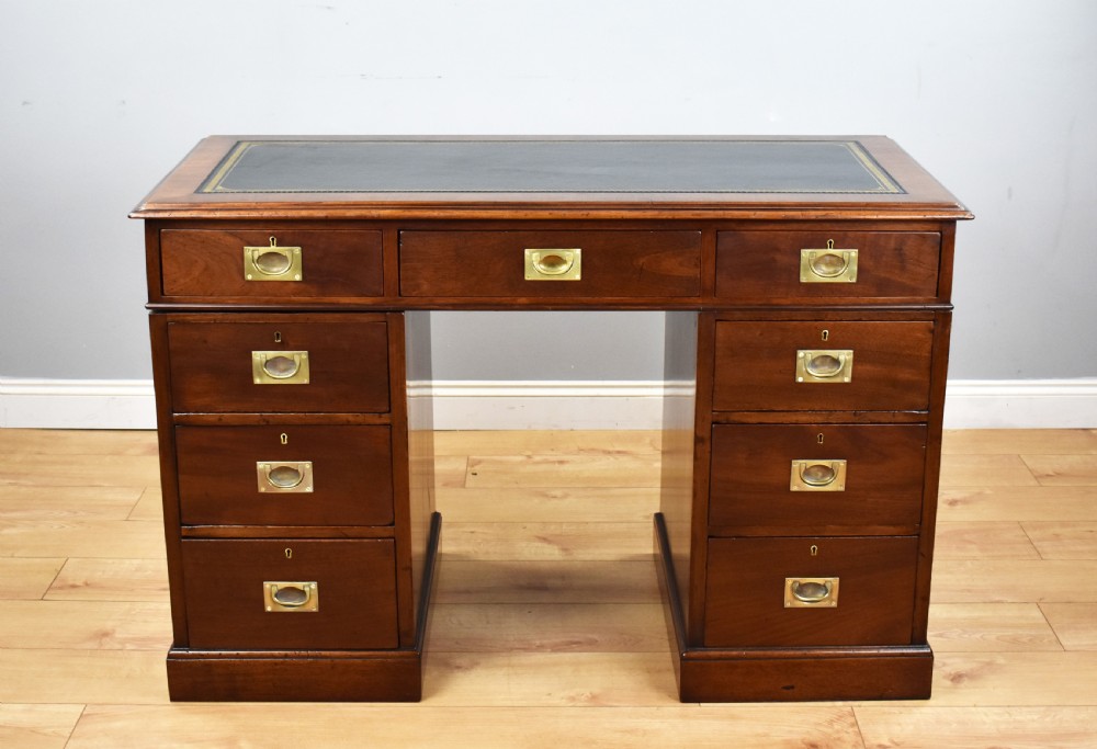 Antique Mahogany Campaign Style Pedestal Desk View II