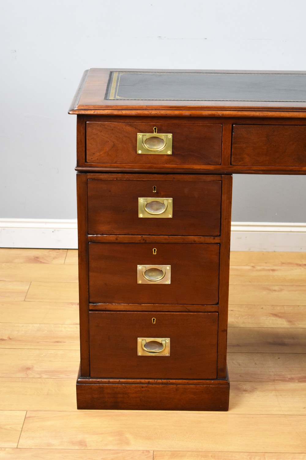 Antique Mahogany Campaign Style Pedestal Desk View III