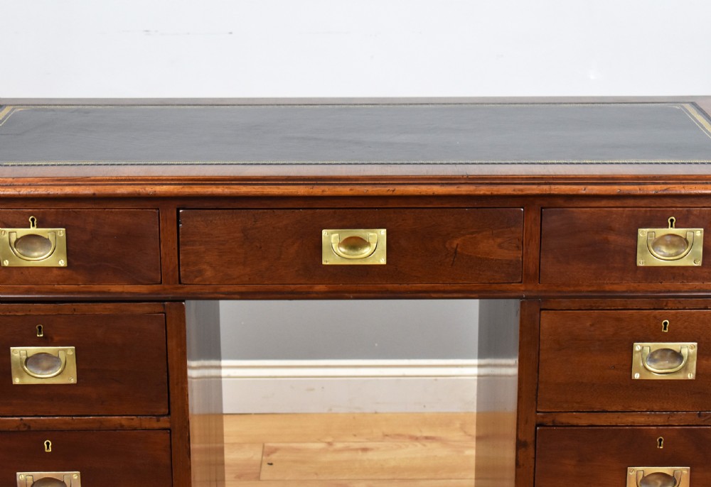 Antique Mahogany Campaign Style Pedestal Desk View IV