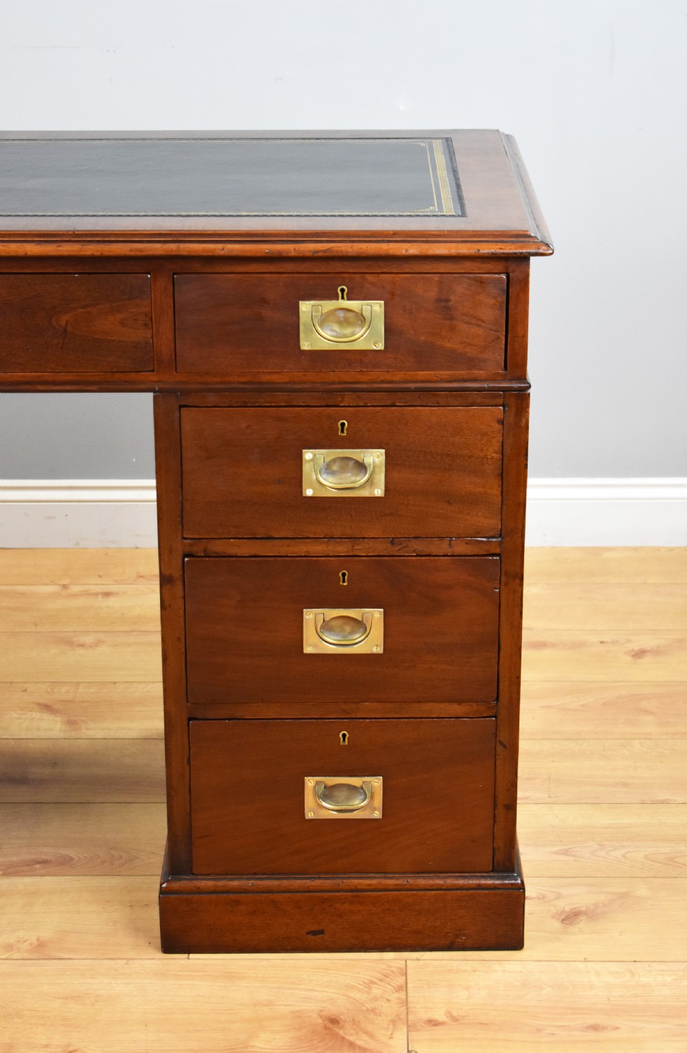 Antique Mahogany Campaign Style Pedestal Desk View V