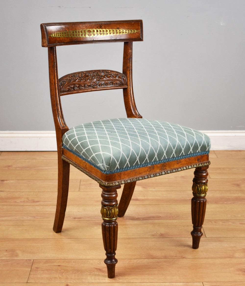 Set of 4 Regency Pollard Oak and Brass Inlaid Dining Chairs View II