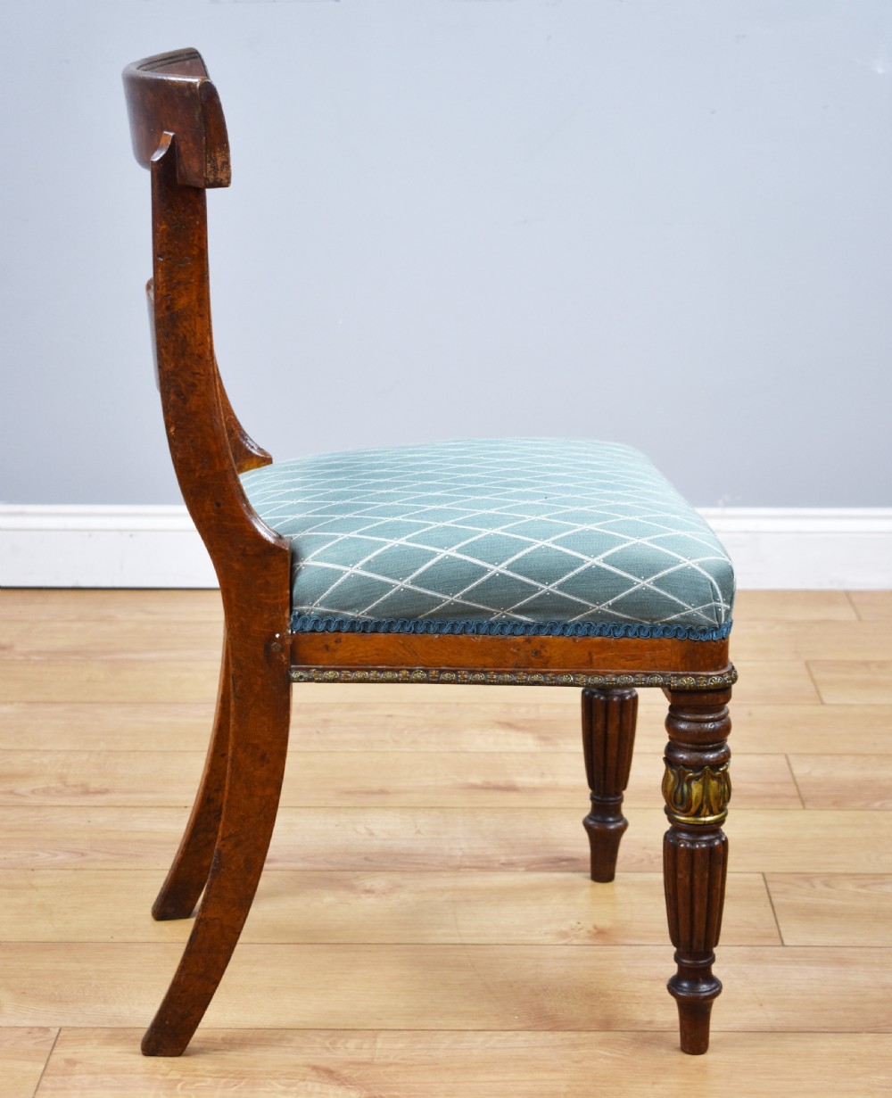 Set of 4 Regency Pollard Oak and Brass Inlaid Dining Chairs View IV