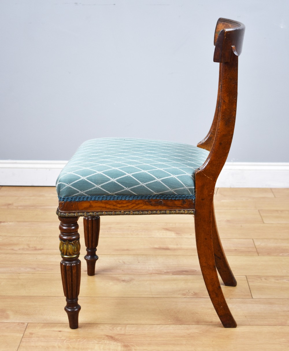 Set of 4 Regency Pollard Oak and Brass Inlaid Dining Chairs View VI