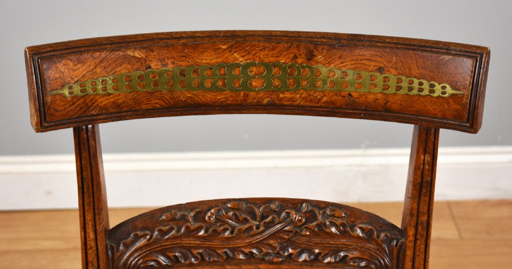 Set of 4 Regency Pollard Oak and Brass Inlaid Dining Chairs View VII