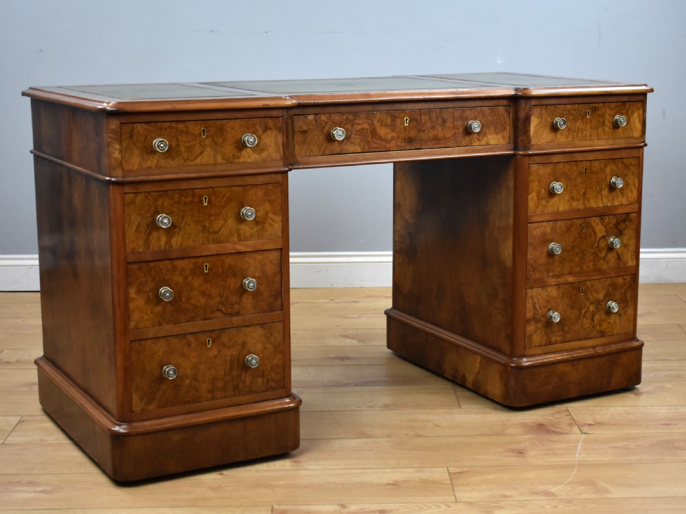 Victorian Burr Walnut Pedestal Desk