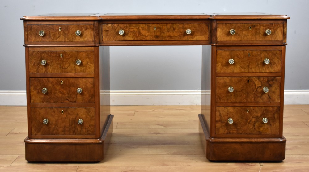 Victorian Burr Walnut Pedestal Desk View IV