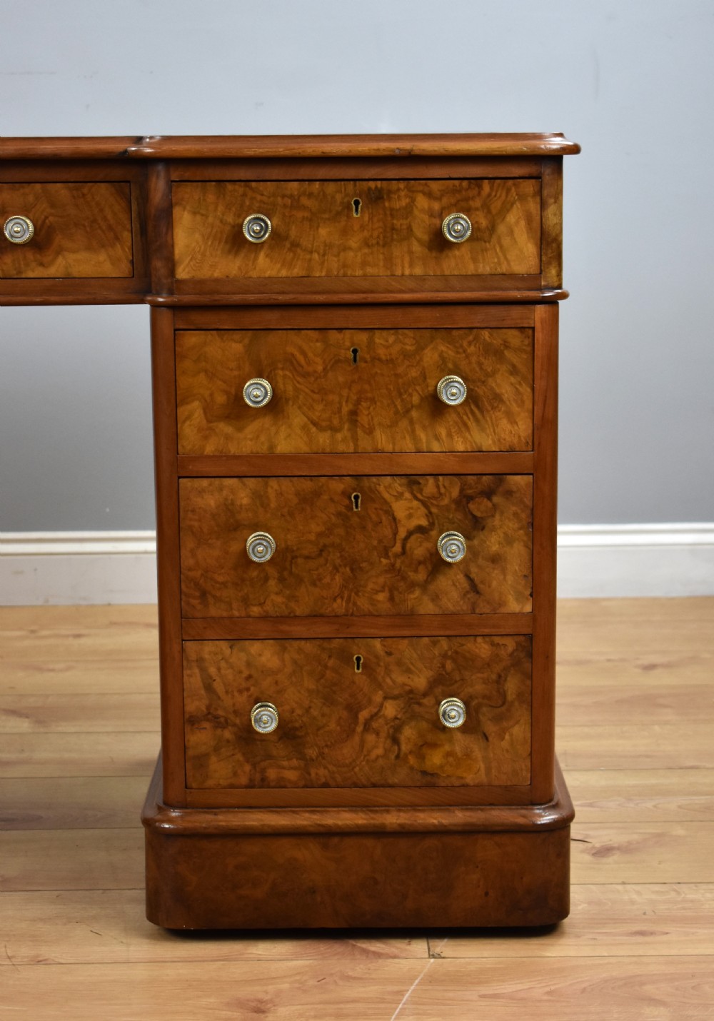 Victorian Burr Walnut Pedestal Desk View VI