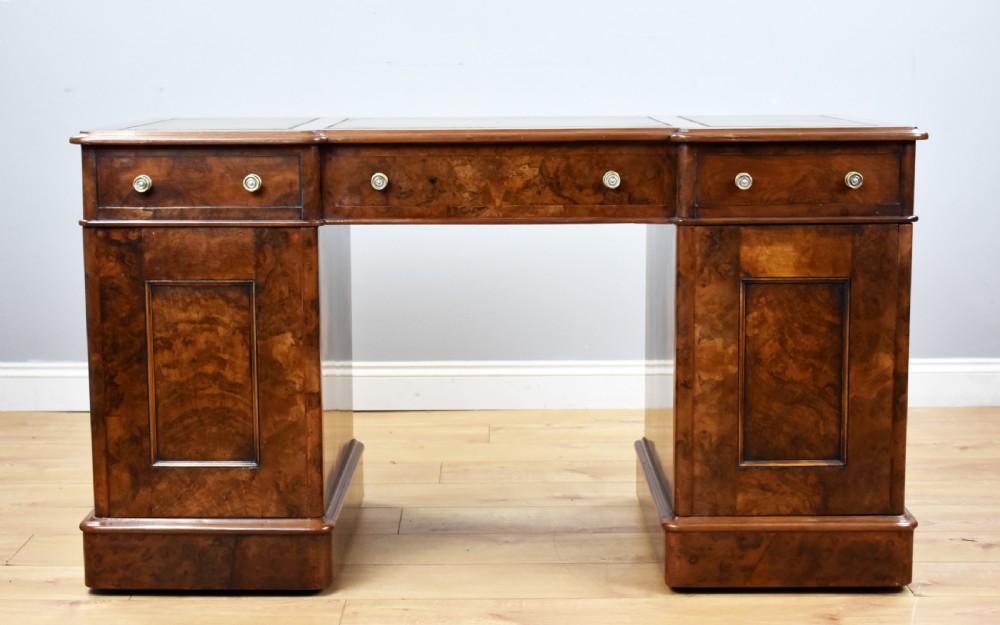 Victorian Burr Walnut Pedestal Desk View VIII