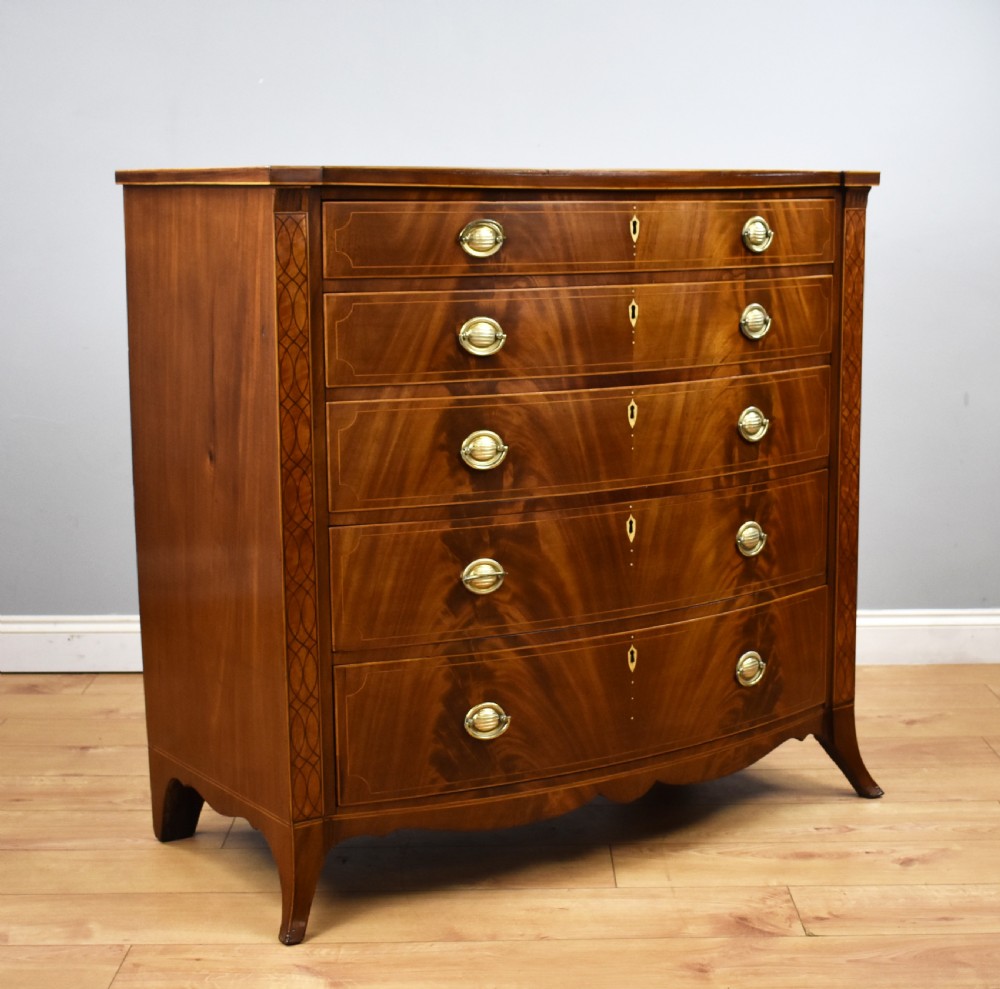 George III Mahogany Inlaid Bow Front Chest