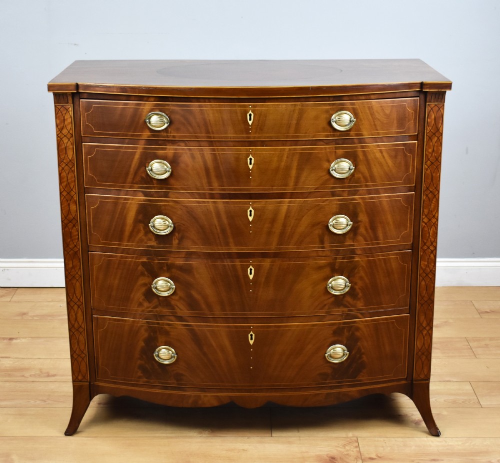 George III Mahogany Inlaid Bow Front Chest View II