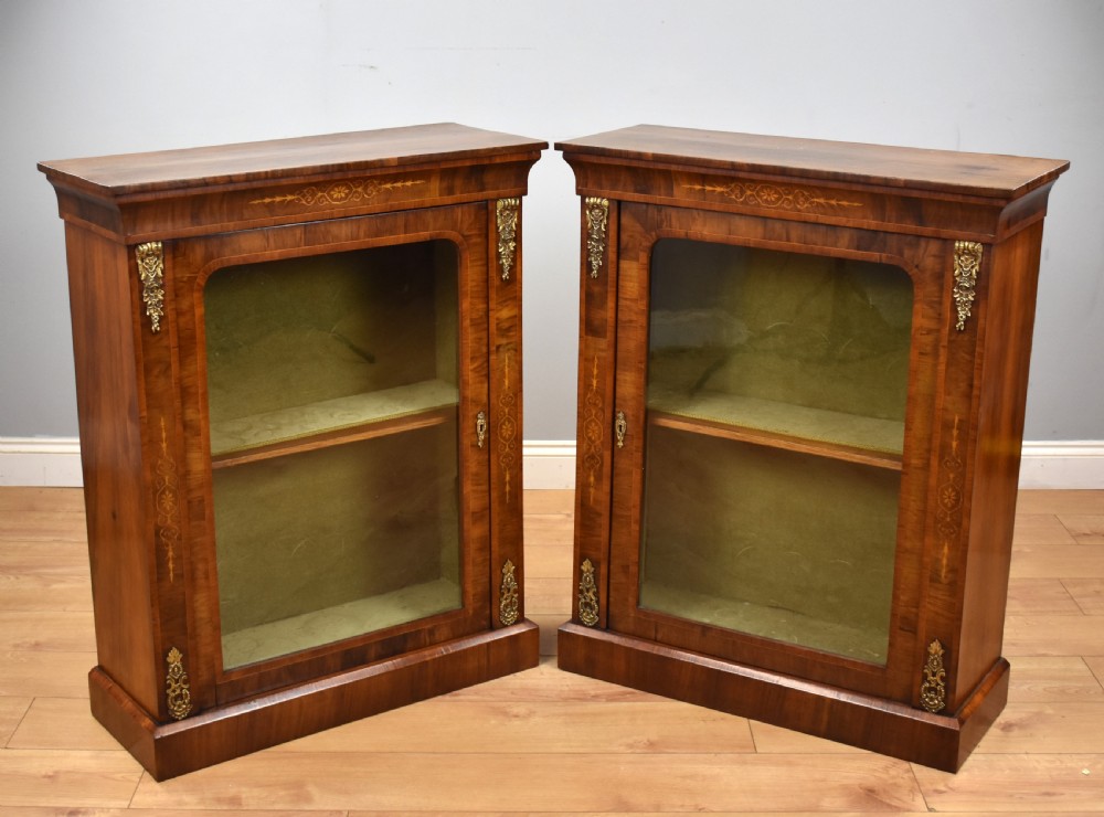 Pair of Victorian Walnut Inlaid Pier Cabinets