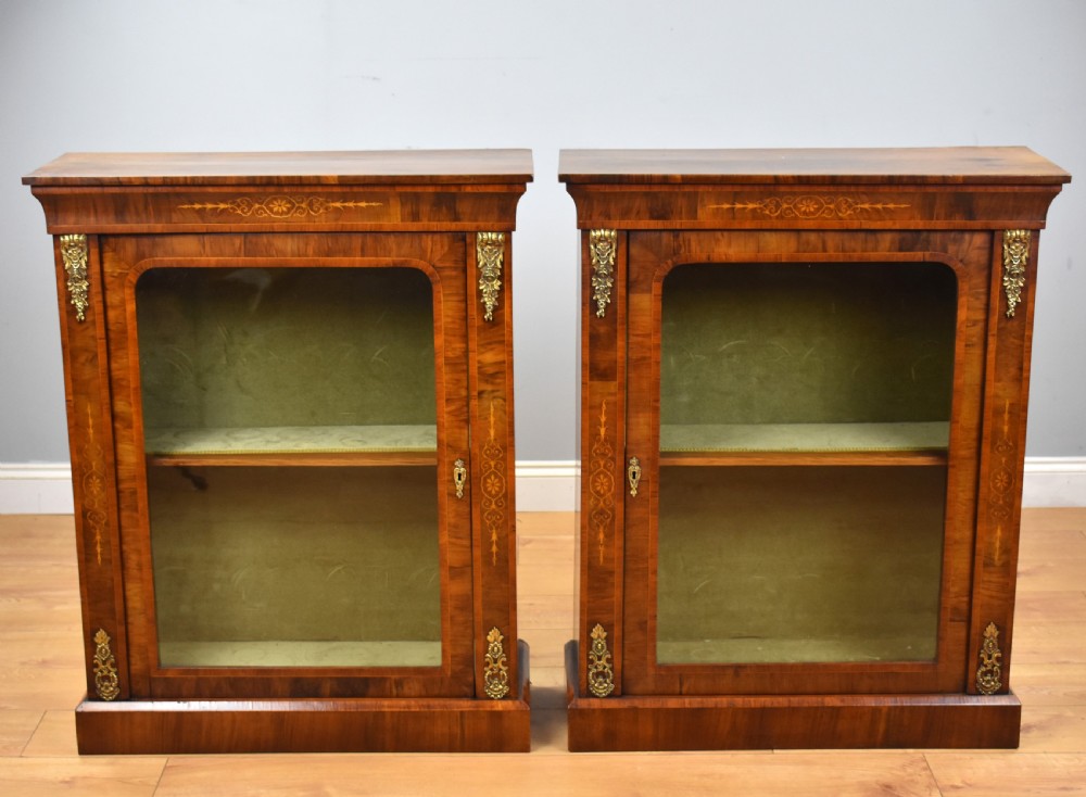Pair of Victorian Walnut Inlaid Pier Cabinets View II
