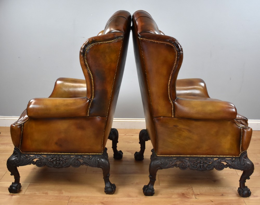 Pair of Victorian Hand Dyed Leather Wing Back Armchairs View IV