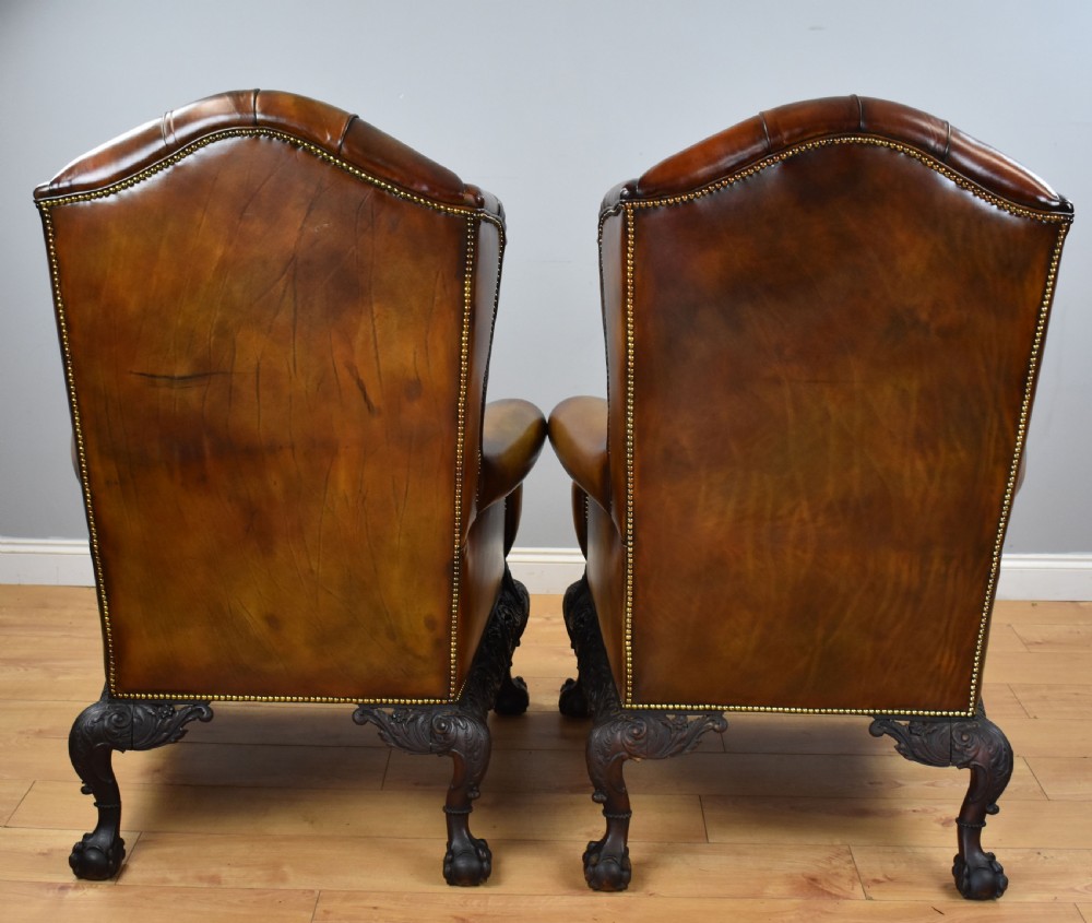 Pair of Victorian Hand Dyed Leather Wing Back Armchairs View V