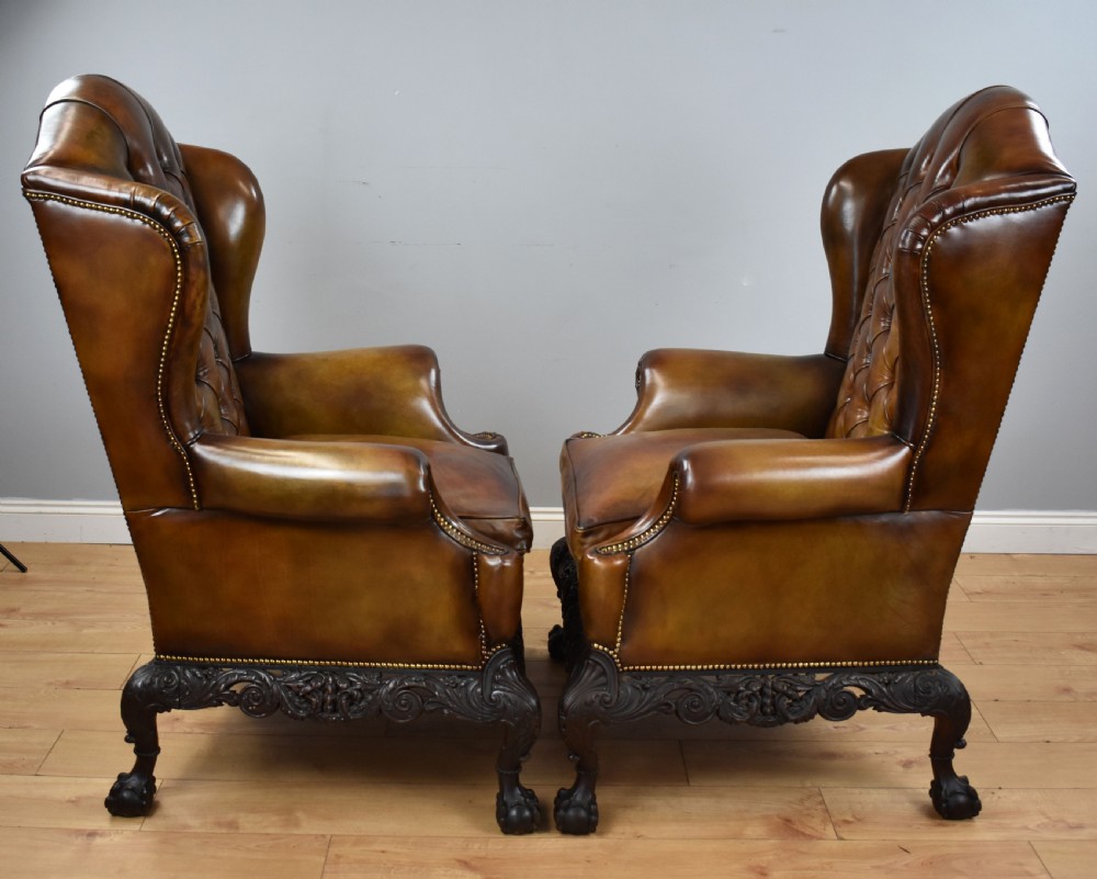 Pair of Victorian Hand Dyed Leather Wing Back Armchairs View VI