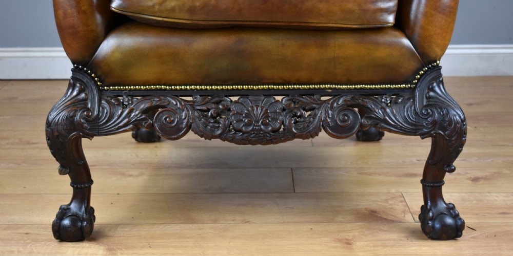 Pair of Victorian Hand Dyed Leather Wing Back Armchairs View VII