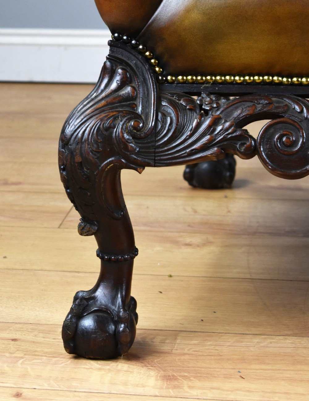 Pair of Victorian Hand Dyed Leather Wing Back Armchairs View VIII
