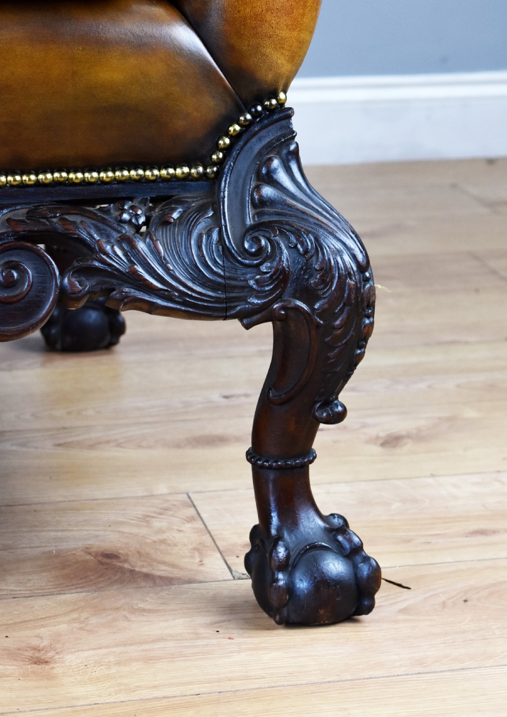Pair of Victorian Hand Dyed Leather Wing Back Armchairs View X