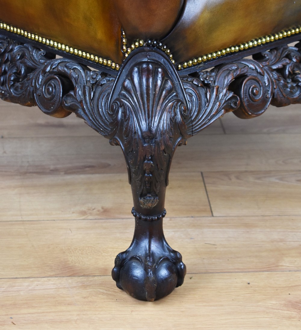 Pair of Victorian Hand Dyed Leather Wing Back Armchairs View XI