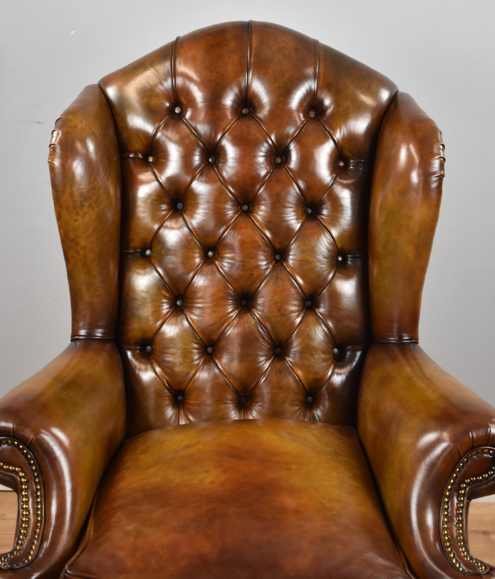 Pair of Victorian Hand Dyed Leather Wing Back Armchairs View XV