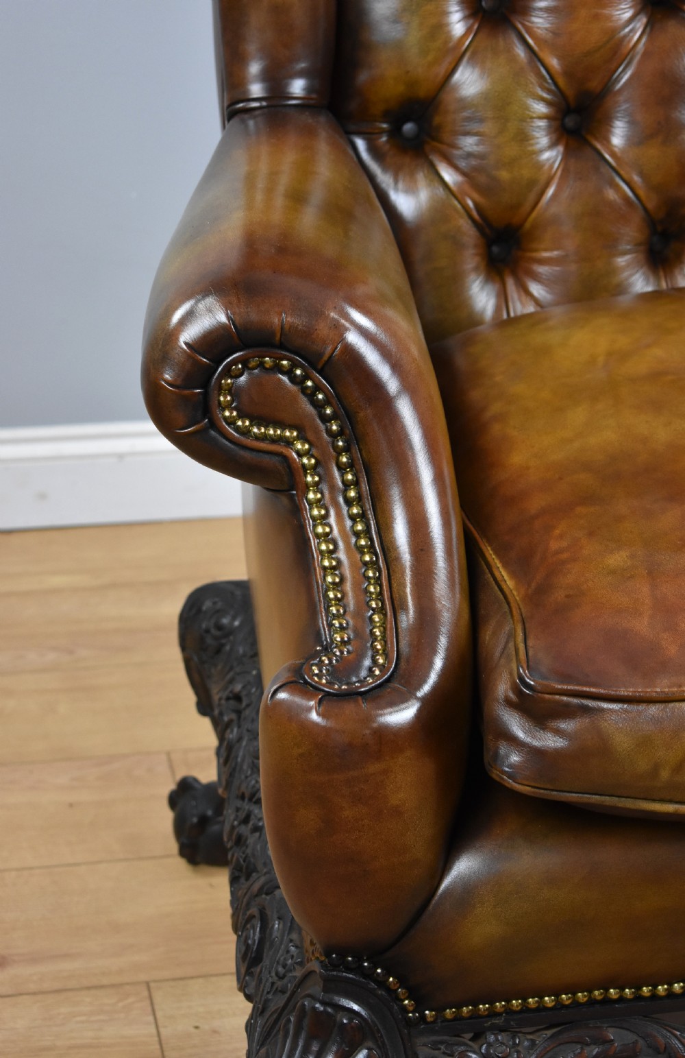 Pair of Victorian Hand Dyed Leather Wing Back Armchairs View XVI