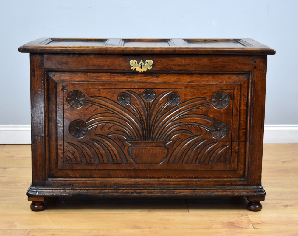 18th Century  Carved Oak blanket box