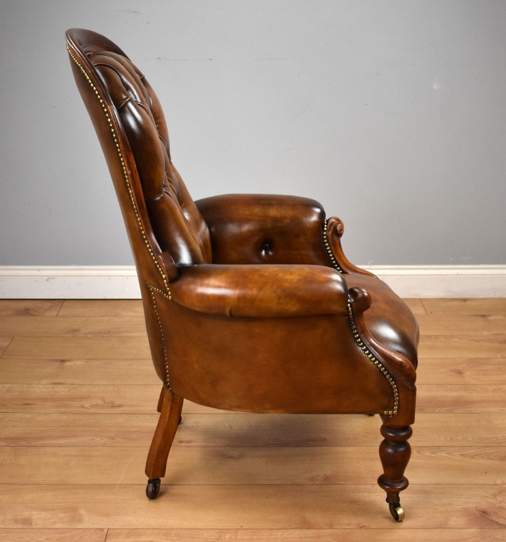 Victorian Mahogany Hand Dyed Leather Armchair View III