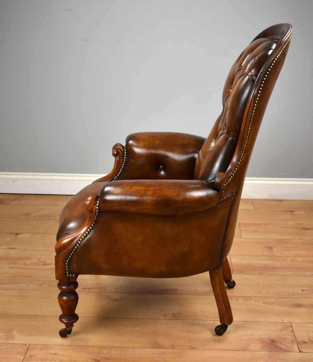 Victorian Mahogany Hand Dyed Leather Armchair View V