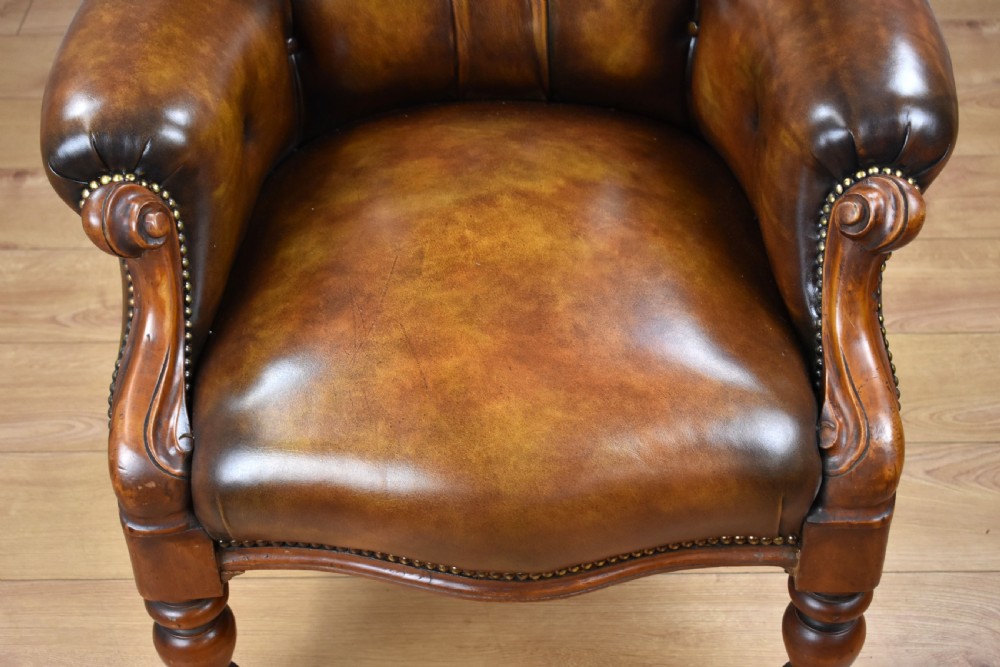 Victorian Mahogany Hand Dyed Leather Armchair View VII