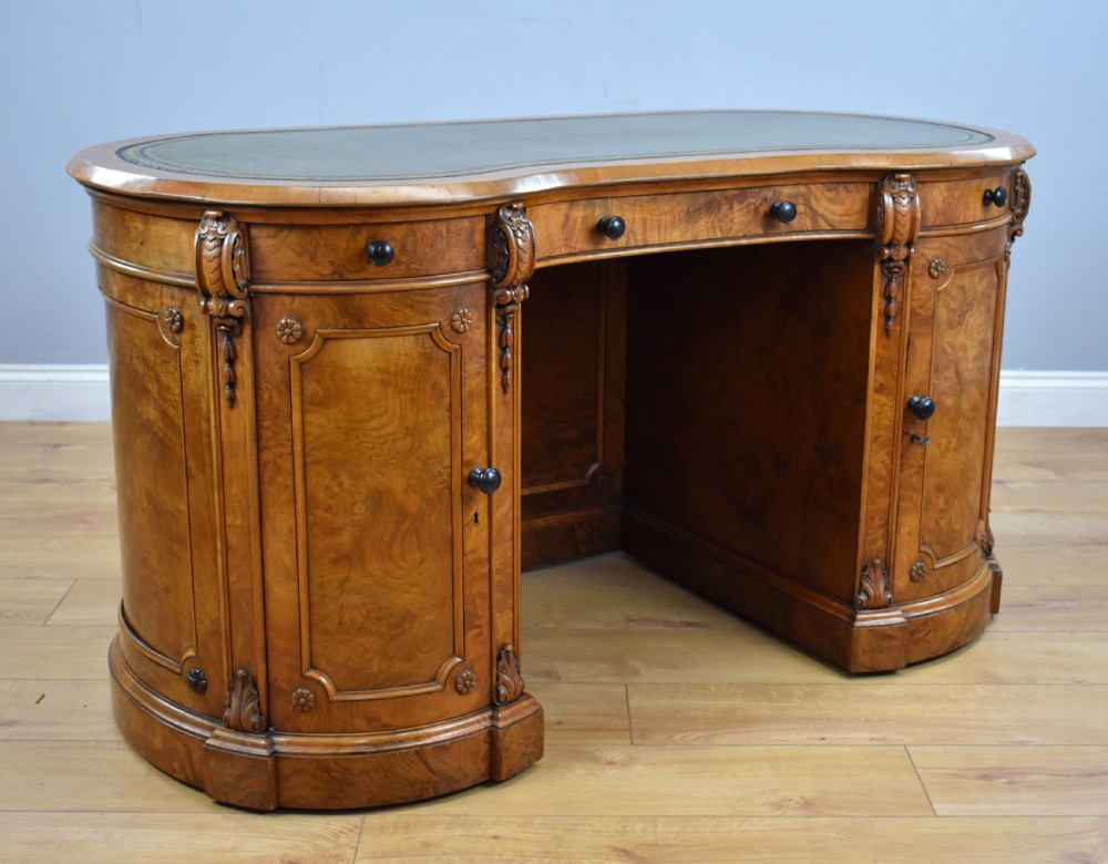 Victorian Burr Walnut Kidney Shaped Desk