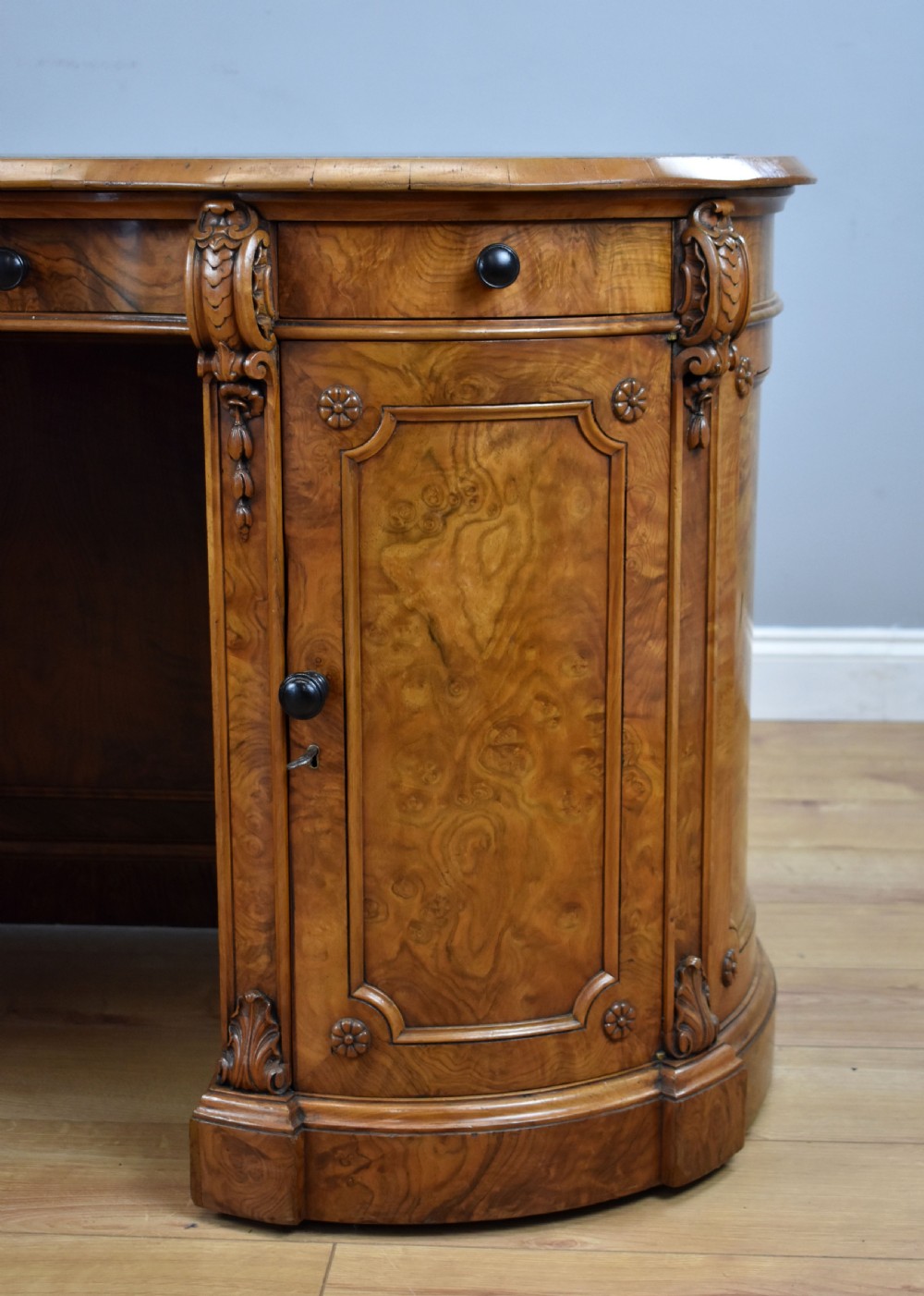 Victorian Burr Walnut Kidney Shaped Desk View V