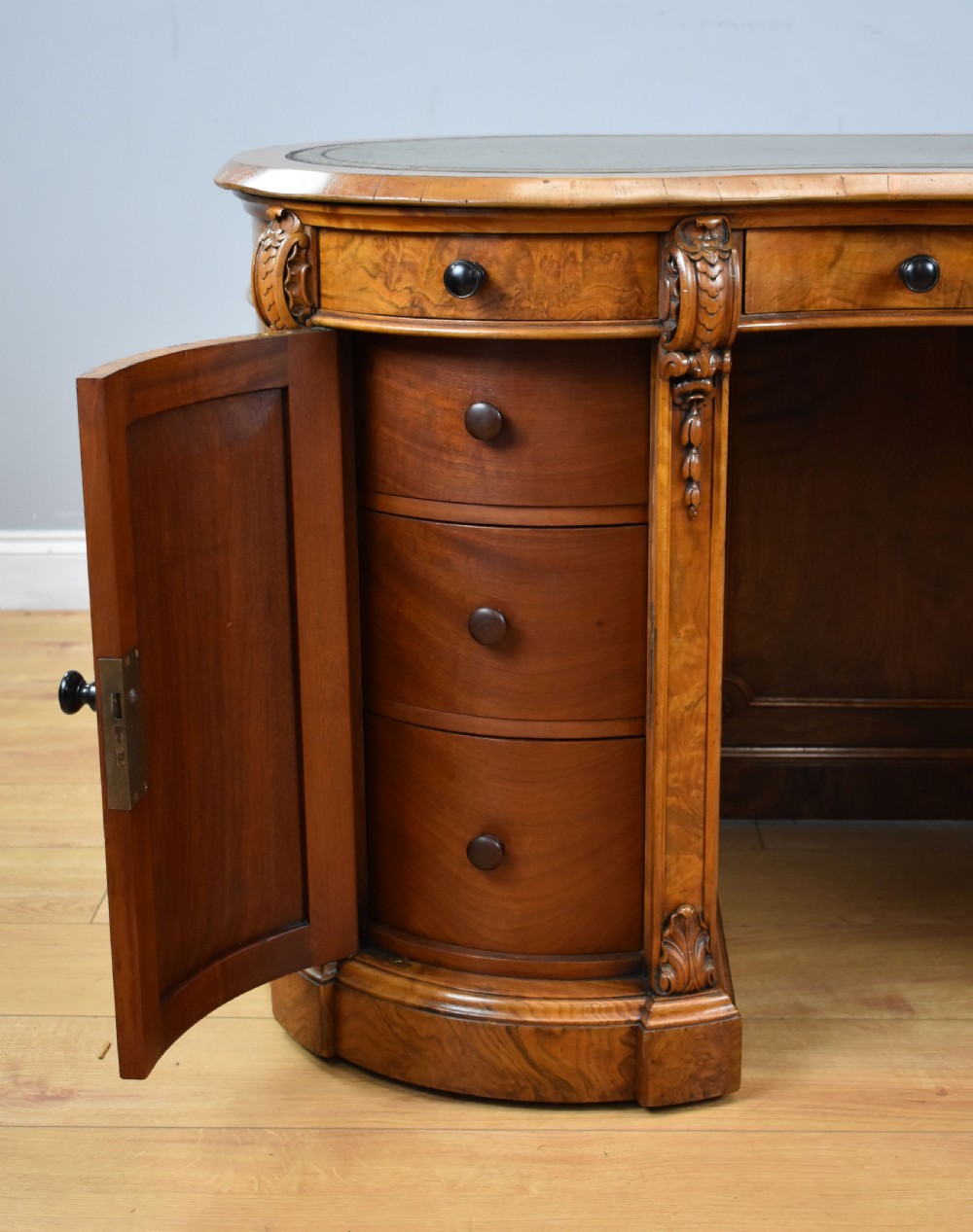 Victorian Burr Walnut Kidney Shaped Desk View X