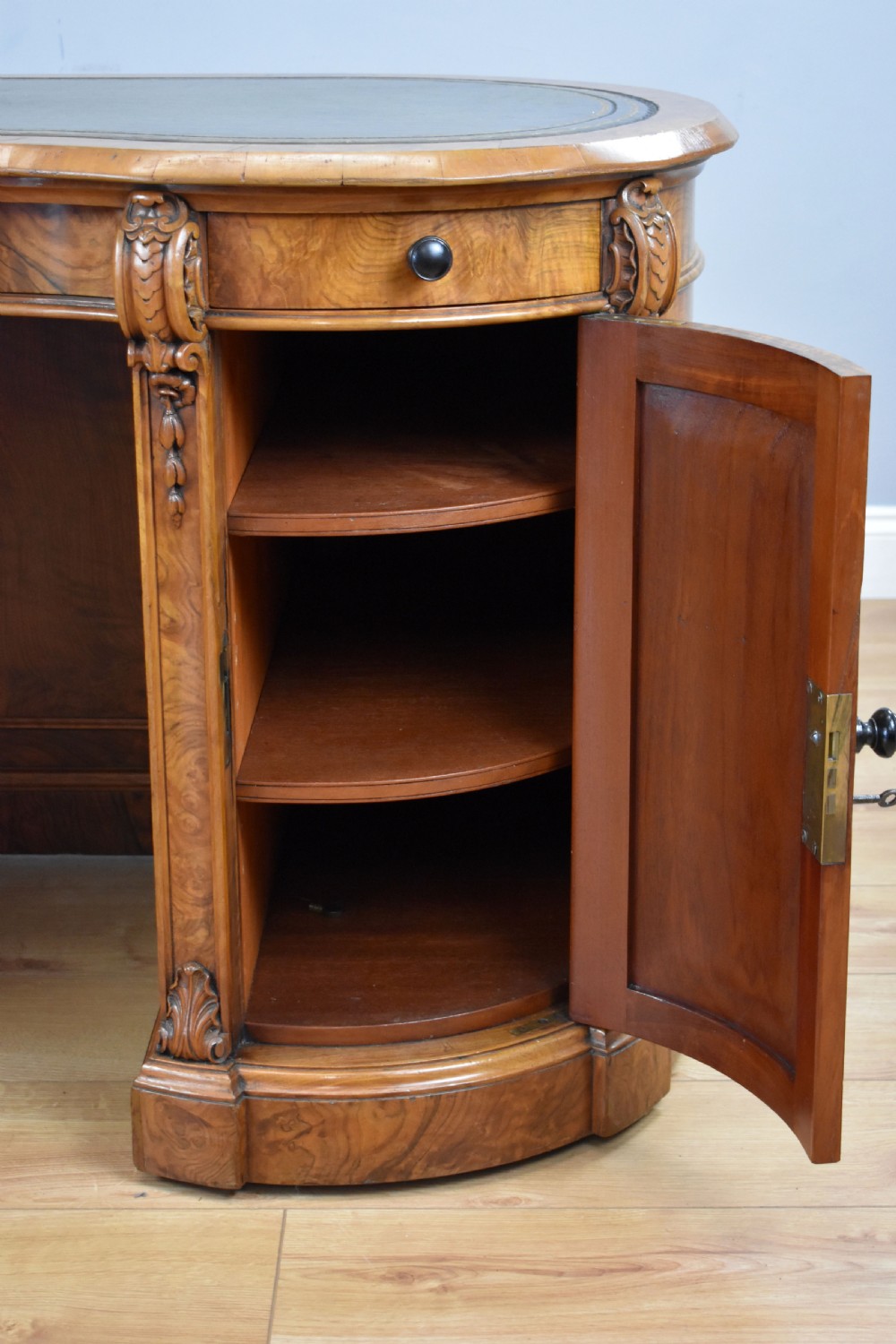 Victorian Burr Walnut Kidney Shaped Desk View XI