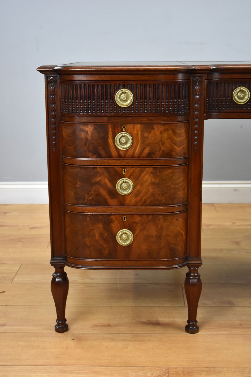 Edwardian Flame Mahogany Writing Table by Waring & Gillows View VI