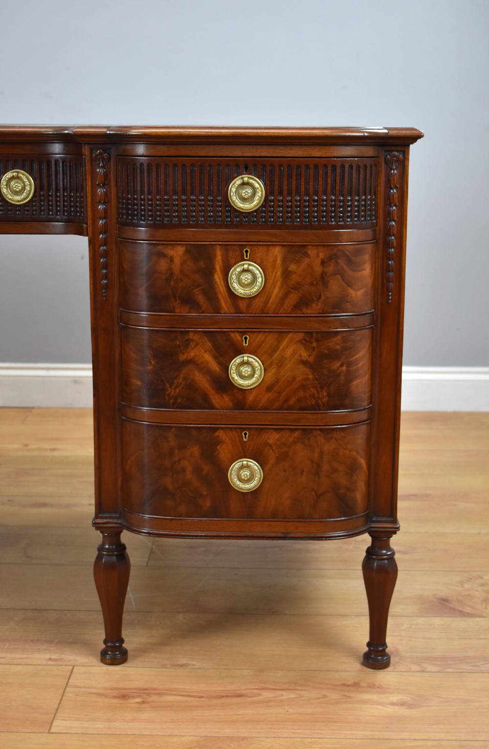 Edwardian Flame Mahogany Writing Table by Waring & Gillows View VII