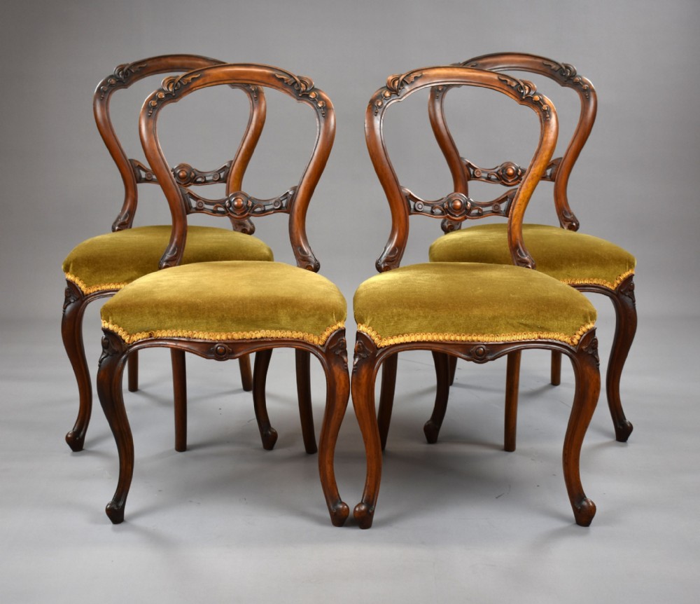 Set Four Victorian Walnut Dining Chairs