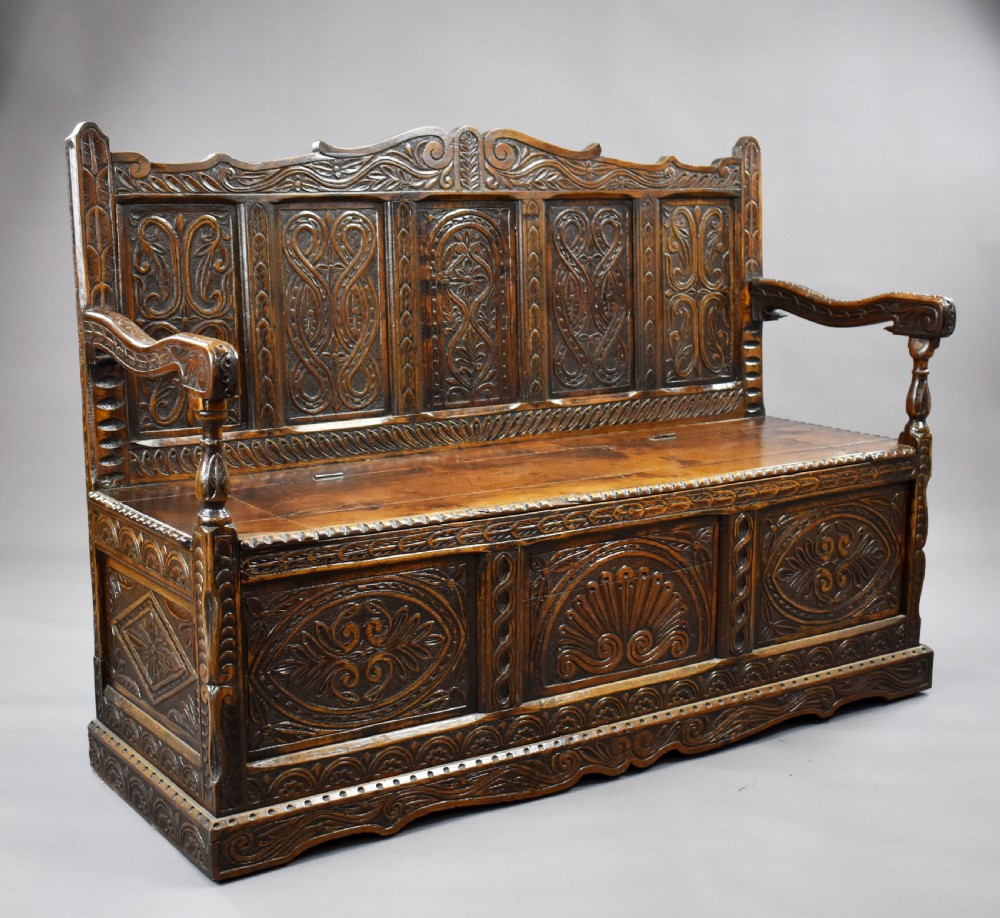 19th Century Carved Oak Bench