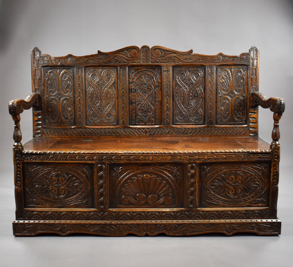 19th Century Carved Oak Bench View II