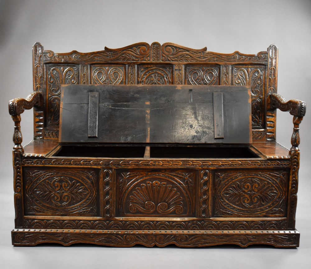 19th Century Carved Oak Bench View V