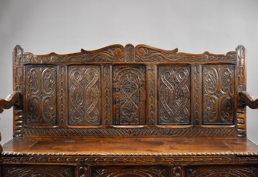 19th Century Carved Oak Bench View VI