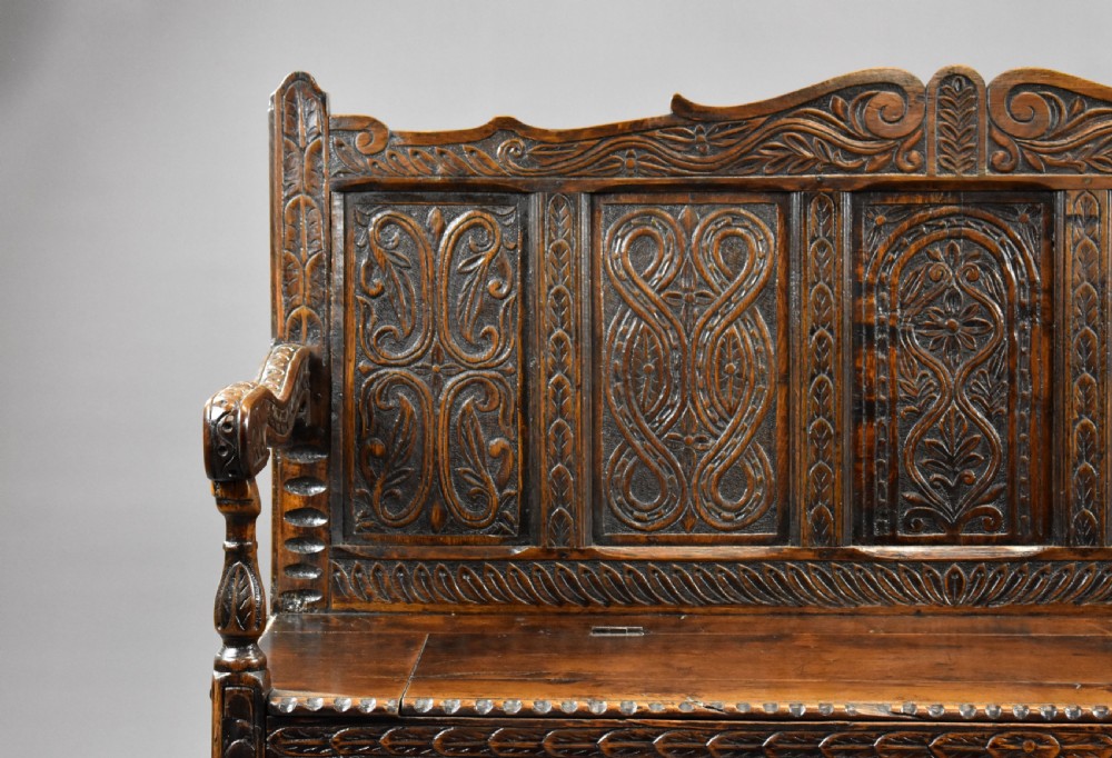 19th Century Carved Oak Bench View VII