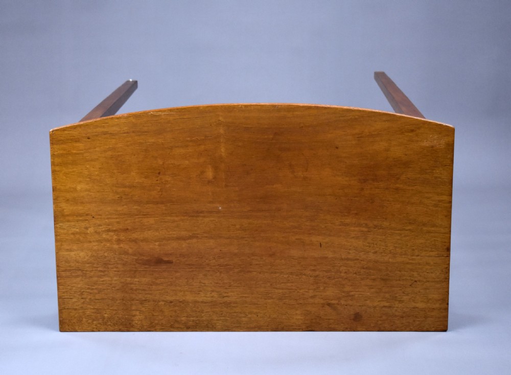 A 19th-century mahogany side table featuring a single drawer with brass knobs and tall, square tapered legs. View V
