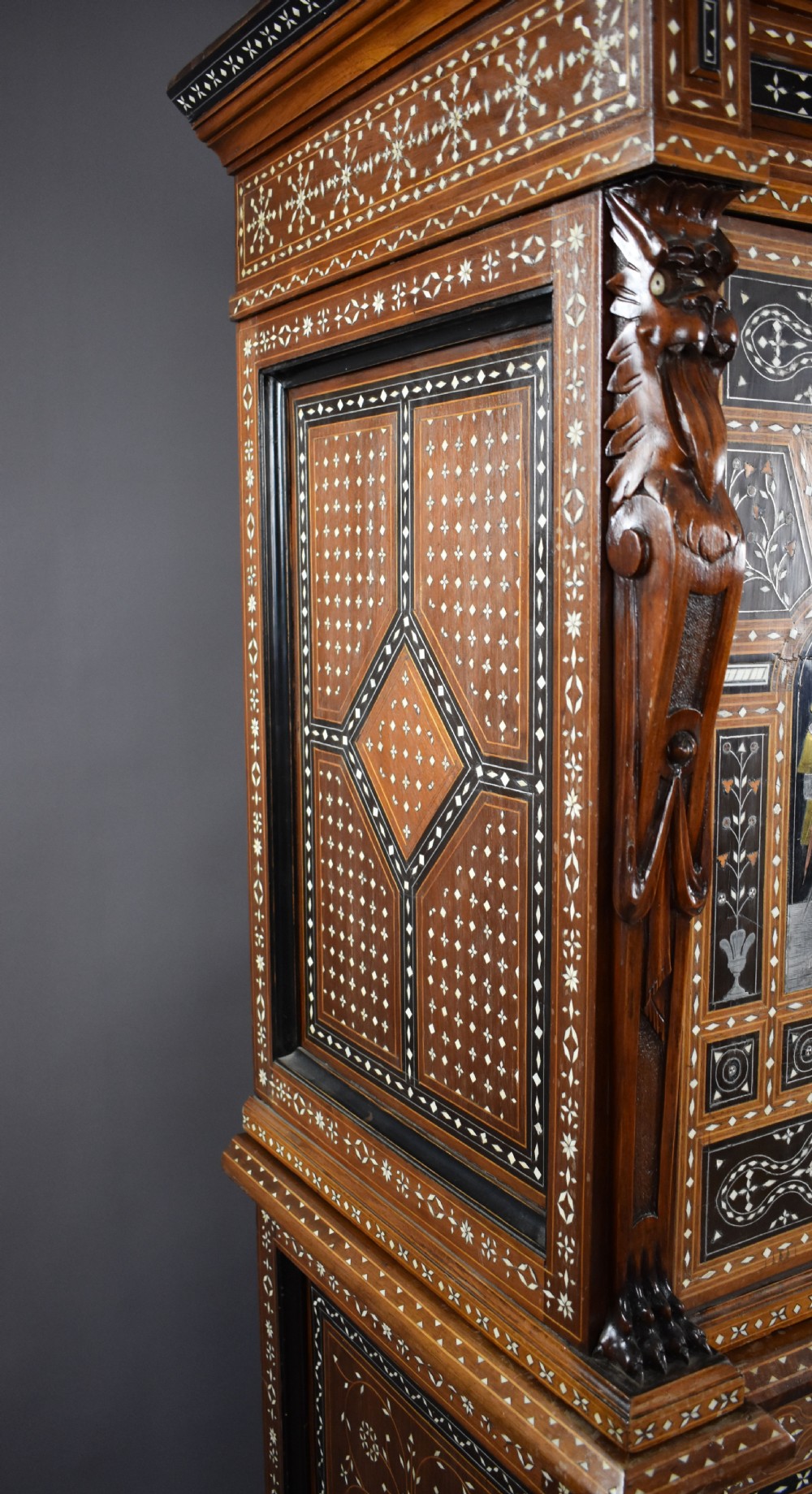 19th Century Profusely Inlaid Mahogany Cabinet View IX