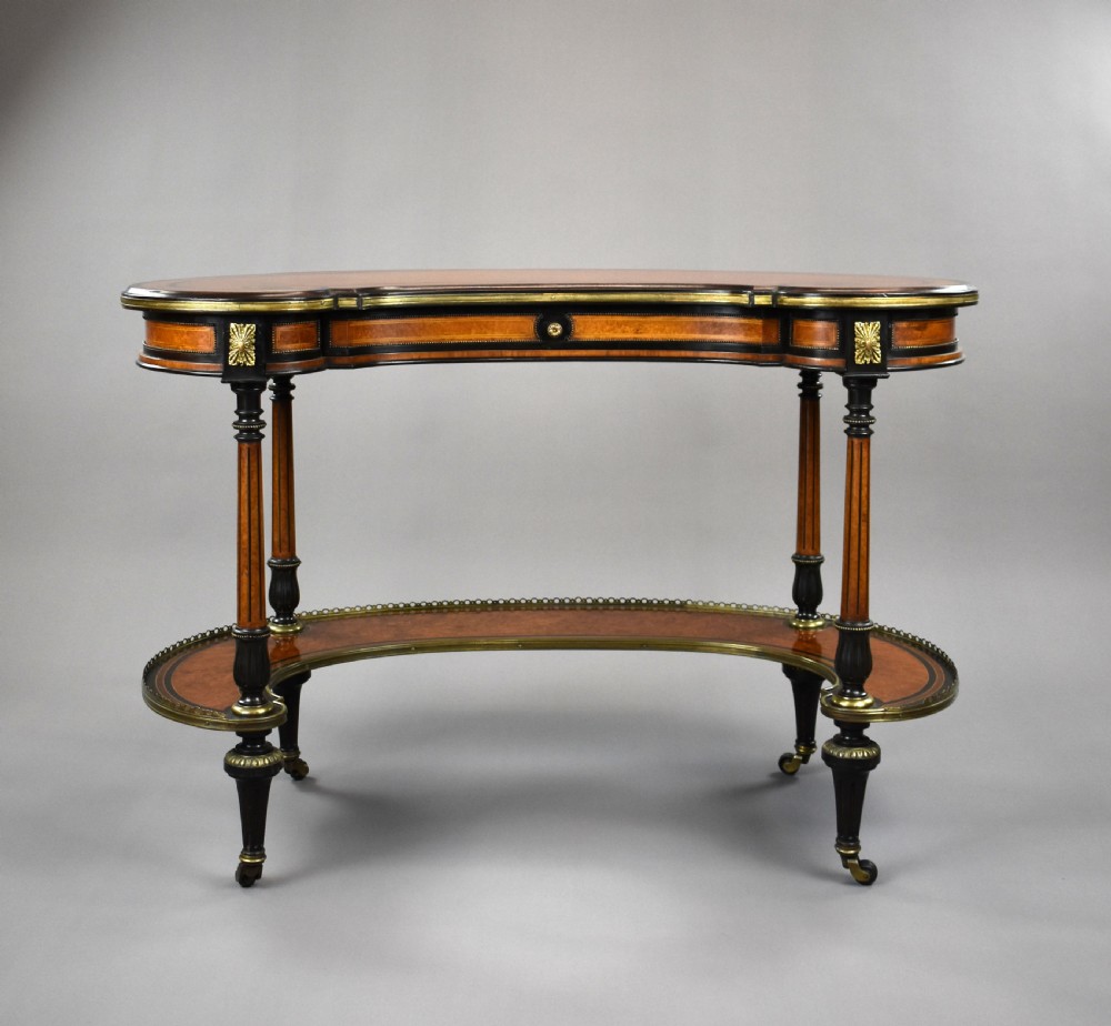Victorian Walnut & Amboyna Writing Table by Gillows View II
